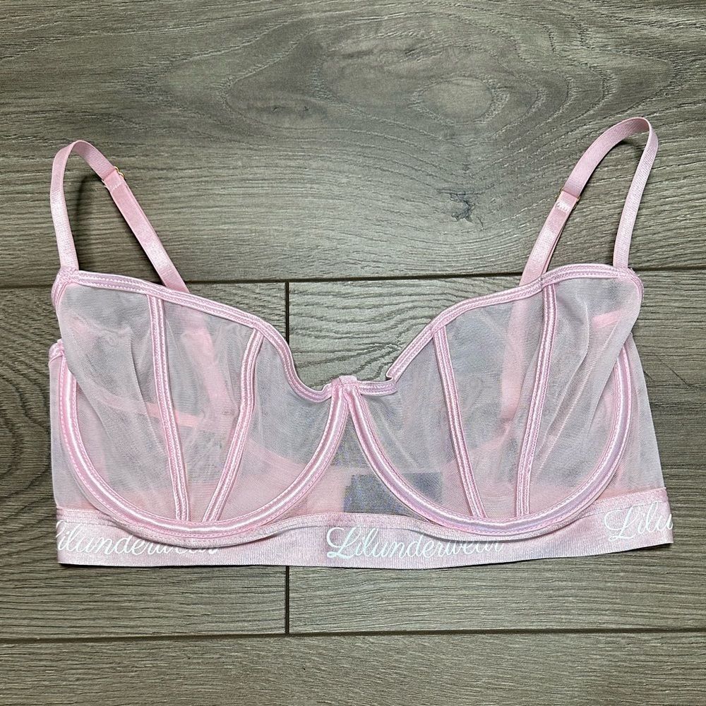 Lilunderwear‎ Sheer Pink Unlined Balconet Bra Size 34DD